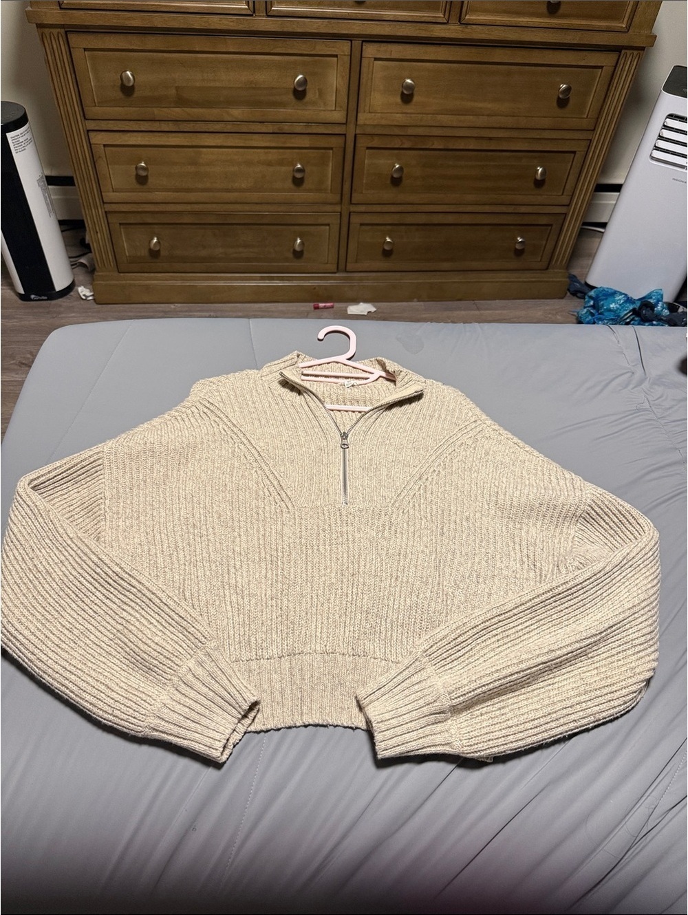 Garage Cropped Cream Half-Zip Ribbed Turtleneck Sweater
